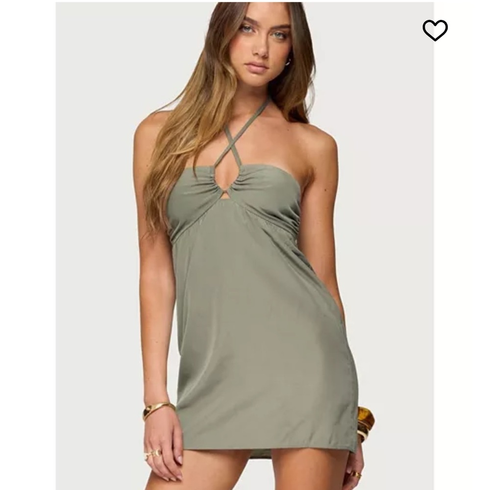 Edikted Olive Green Backless Mini Dress